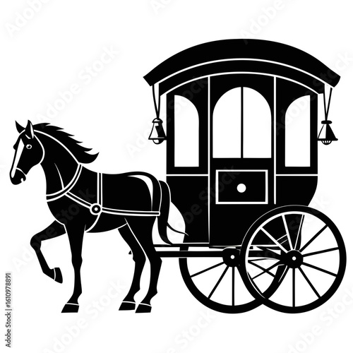 horsecar black and white silhouette