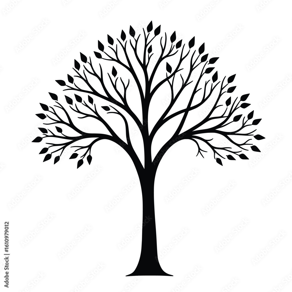 Obraz premium Stylized Silhouette Of A Tree With Leaves Creating A Calming And Minimalist Design Element