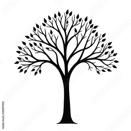 Stylized Silhouette Of A Tree With Leaves Creating A Calming And Minimalist Design Element
