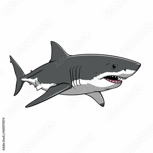 Powerful Great White Shark Cartoon Illustration