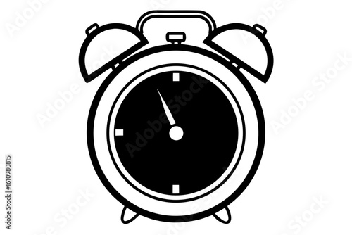 ringing alarm clock black and white silhouette on white background