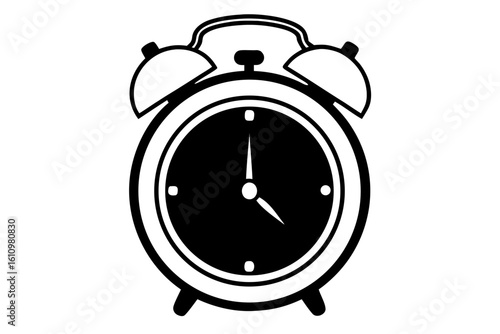 ringing alarm clock black and white silhouette on white background