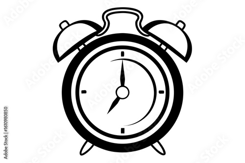 ringing alarm clock black and white silhouette on white background