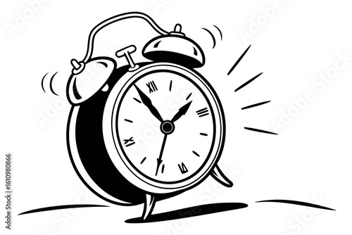 ringing alarm clock black and white silhouette on white background
