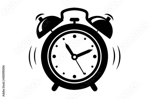 ringing alarm clock black and white silhouette on white background