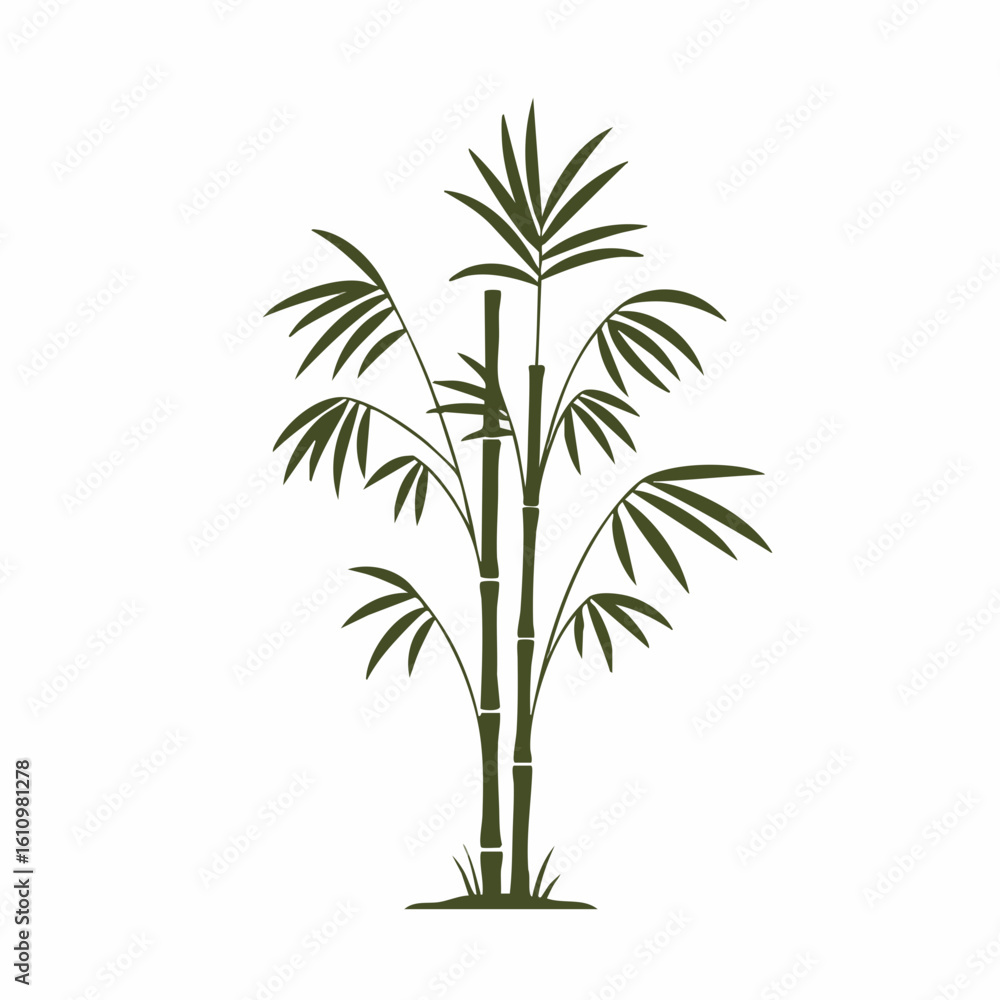 Fototapeta premium Stylized bamboo plant with segmented stalks and symmetrical leaf arrangements