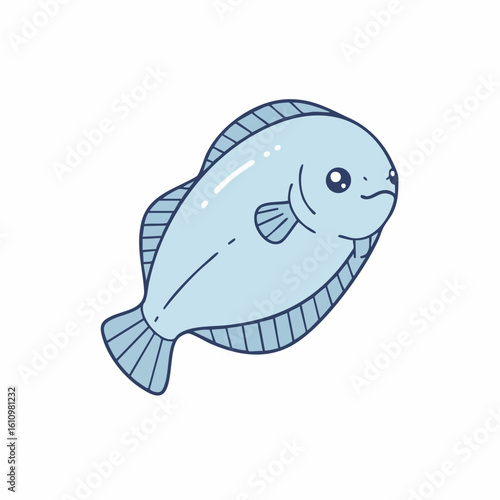 Cute Cartoon Flounder in Light Blue Tones