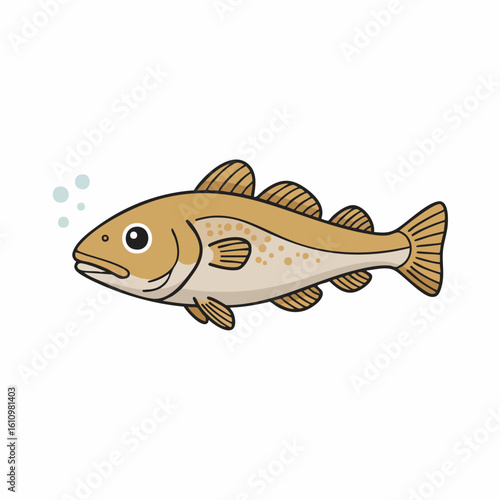 Adorable Cartoon Codfish Swimming with Bubbles