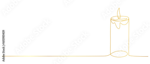 Continuous line art drawing of burning candles.Christmas home decoration and aromatherapy concept
