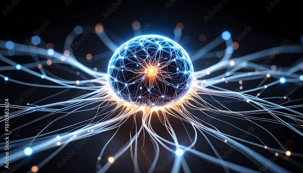 Obraz premium Abstract Sphere with Glowing Network and Connected Lines