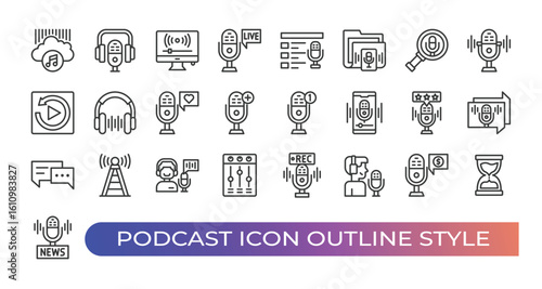 Podcast icon sets outline design