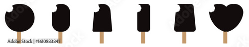 Ice cream icon, Bitten and unbitted black frozen fruit ice cream. Ice cream stick icon
 vector illustration.
