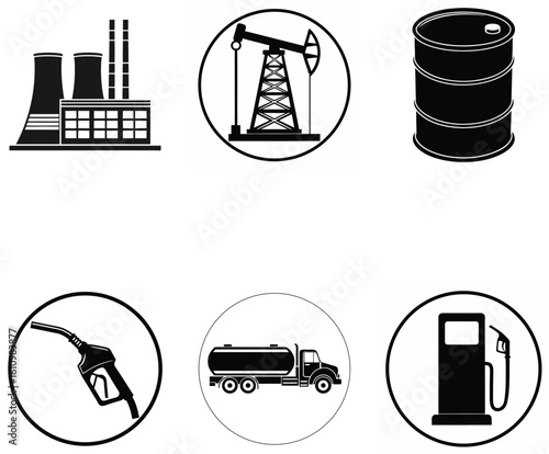 Collection of Fossil Fuel Industry Tools in Silhouette