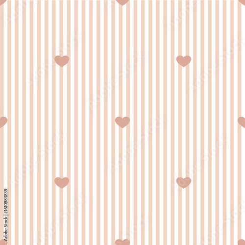 Seamless vector seamless pattern with vertial stripes and small hearts. Geometric striped repeating gingham texture.