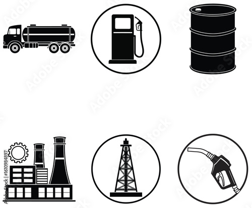 Minimalist Silhouette Icons of Fossil Fuel Equipment