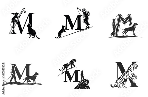 Letter M Logo Designs with Outdoor Activities and Animal Silhouettes Various Recreational Pursuit Themes and Artistic Letterform Variations
