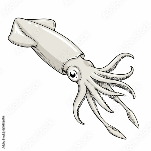Detailed Ink Drawing of a Majestic Squid