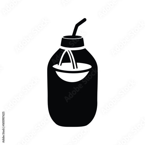 Black silhouette of a traditional Yerba Mate gourd with a straw