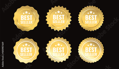 Best seller golden label badge on  background. Quality certificate seal. Vector illustration