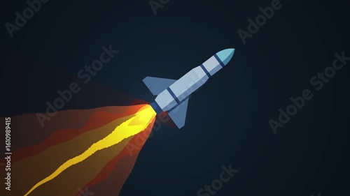Animated rocket ship launching into space, symbolizing innovation, exploration, and the pursuit of new frontiers in technology and space travel.