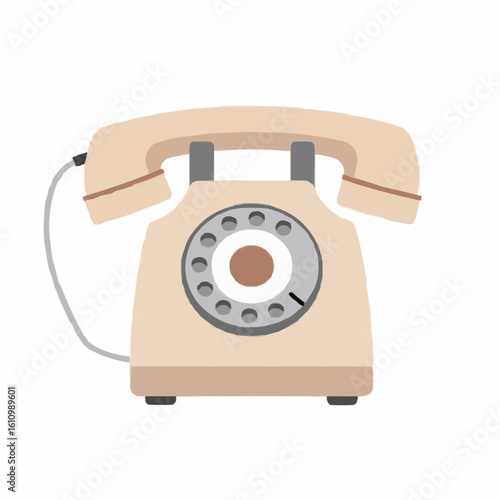 Vintage rotary telephone with beige color on white background  