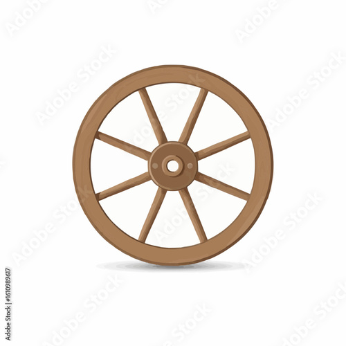 Wooden wheel with spokes in flat design on white background  