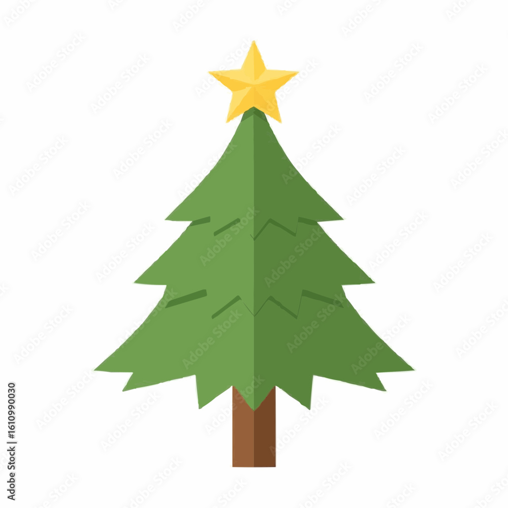 Fototapeta premium Christmas tree with a yellow star on top in flat design 