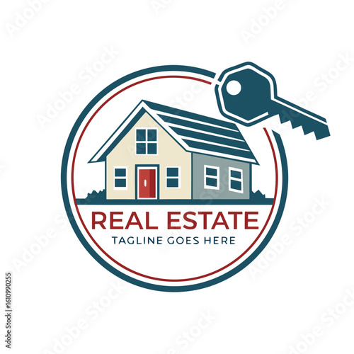 Home & Key Real Estate Logo Vector: Trustworthy Housing Agency Branding for Buying, Selling, and Property Management