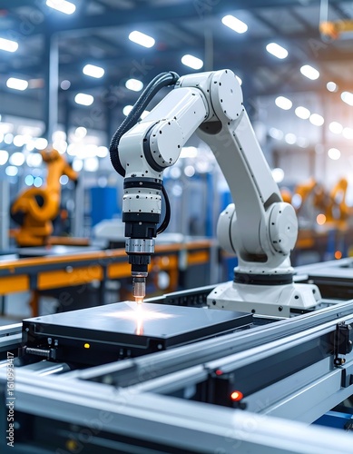 Automated robotic arm in a modern factory