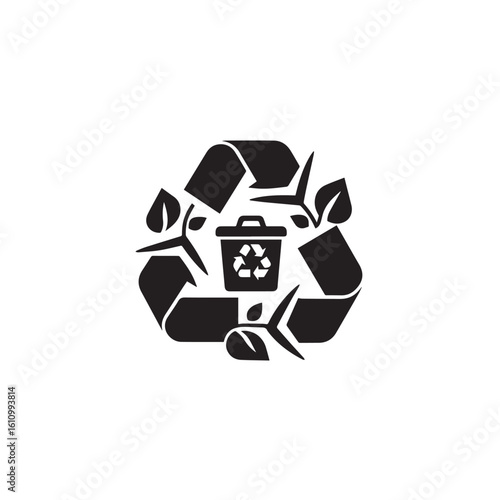 Recycling silhouette black and white vector icon