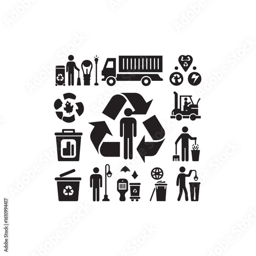 Recycling silhouette black and white vector icon