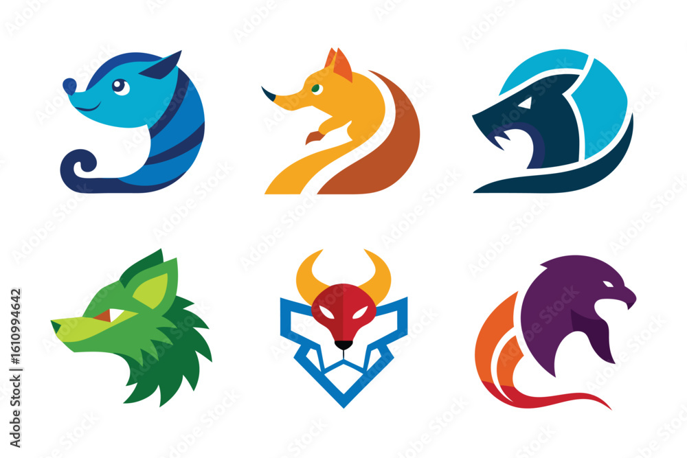 Obraz premium Vector art of a diverse set of animal head logos isolated on white background represents natures beauty