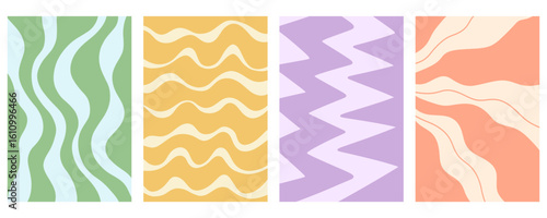 Distorted wavy retro patterns background set