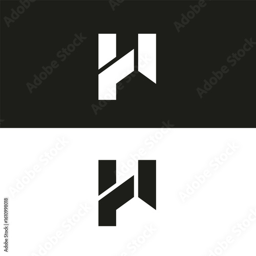 Modern and dynamic lettermark logo, a stylized 'H' (or 'M'/'W') crafted with sharp, geometric angles and a sense of depth. This versatile vector icon is ideal for technology, IT solutions, professiona