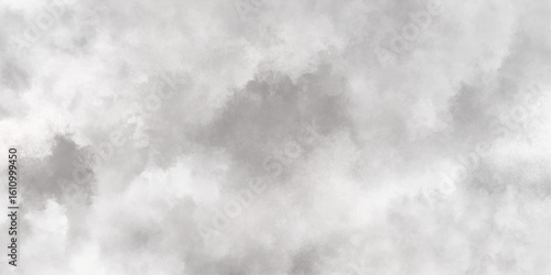 Abstract white and gray isolated cloud cumulus clouds. Gray aquarelle painted realistic fog or mist smoky textured canvas design. White and ash messy wall stucco texture background.	