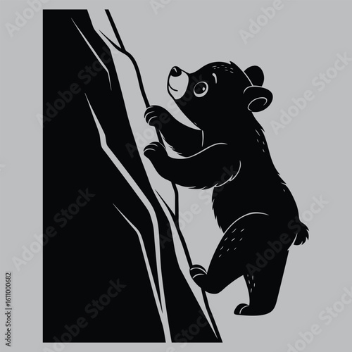 Baby Bear Climbing Rock Silhouette vector design art and illustration