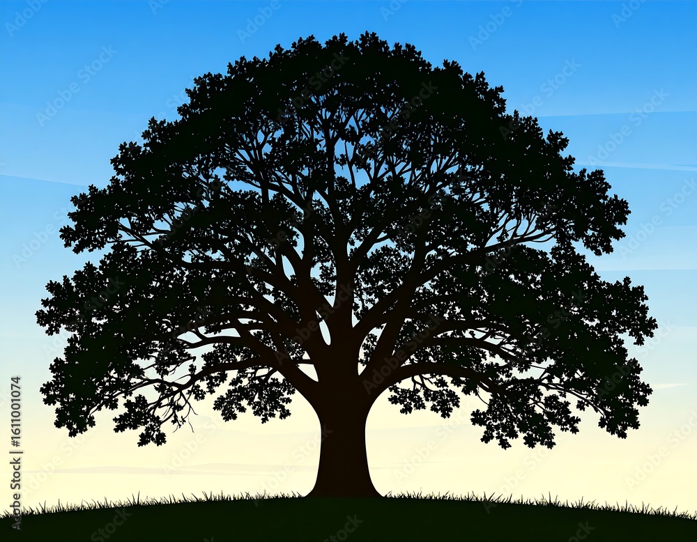 Obraz premium Silhouetted oak tree against a sunrise/sunset sky