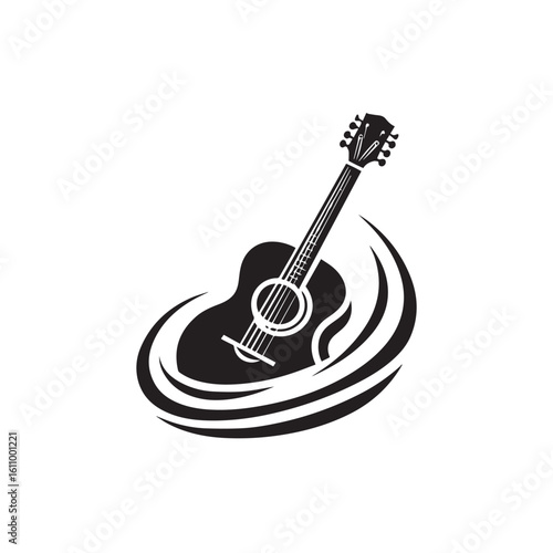  Guitar silhouette black and white vector icon
