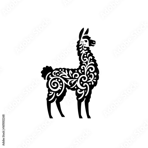 Ornate llama illustration with intricate patterns isolated on white