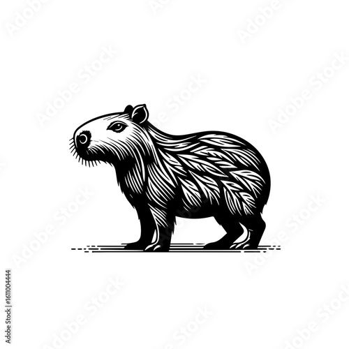 A charming capybara illustration in a detailed sketch style