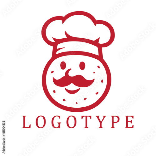 Stylized red and white logo featuring a chef’s face shaped like a bakso, wearing a chef hat, with elegant cursive text below.