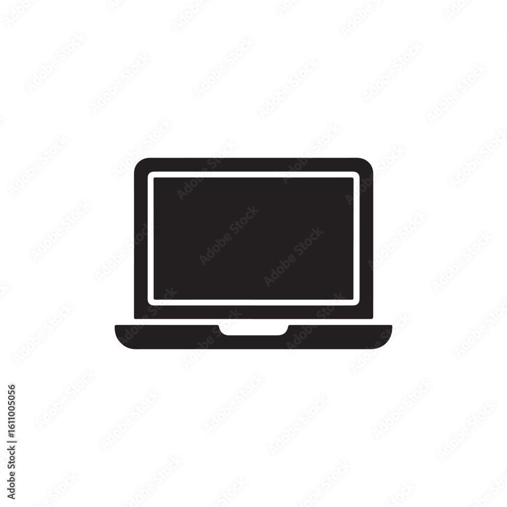 Laptop icon, simple black illustration of an open computer on white background Laptop icon, simple black illustration of an open computer on white background