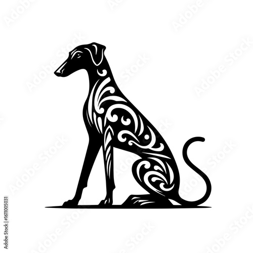 Elegant greyhound silhouette with tribal patterns