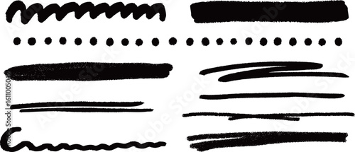 A hand-drawn set of various line shapes. Vector Illustration isolated on a transparent background.