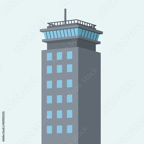 Bild auf Leinwand Tall building with windows and a top observation deck against a light background