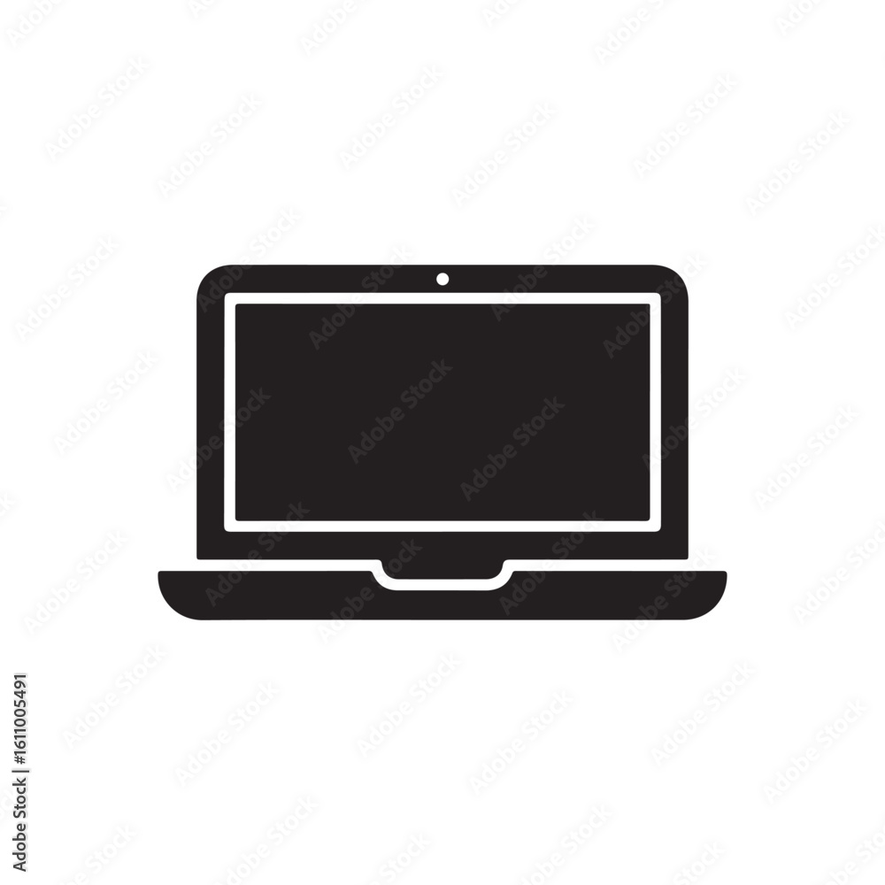 Black laptop icon illustration on white background for app or web design Black laptop icon illustration on white background for app or web design