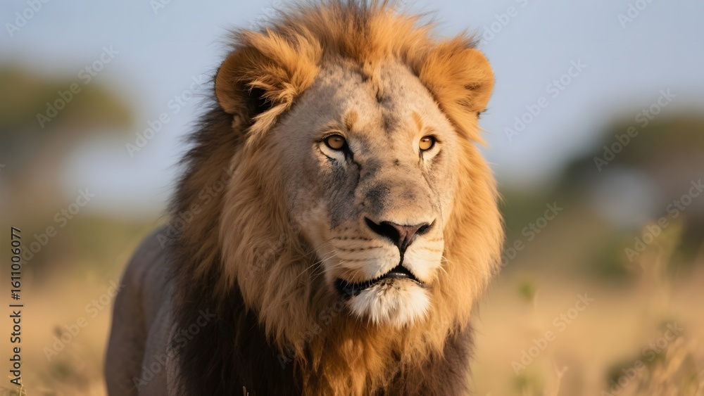 Majestic Lion with Thick Mane in Natural Habitat Majestic Lion with Thick Mane in Natural Habitat