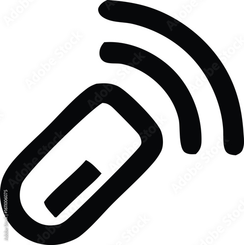 Hand drawn black microphone icon with radiating sound waves symbolizing audio recording and broadcasting