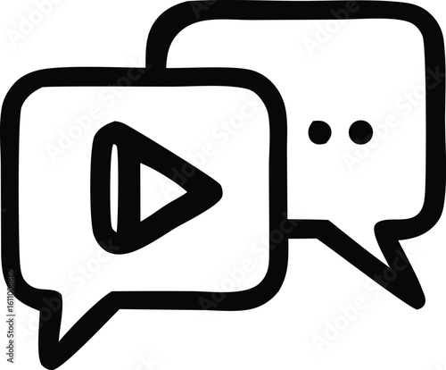 Hand drawn sketch icon representing a video message or chat bubble with a play button symbolizing multimedia communication and online interaction