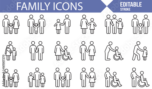 Parent-Child and Family Relationship Icons Set for Love and Bond
